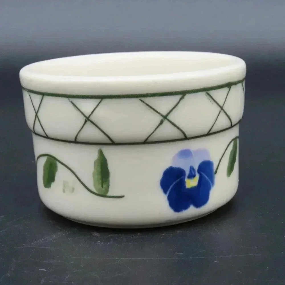 Hartstone Pottery Bowl Dish Ramekin Hand Painted Flowers Violets Pansy U.S.A.